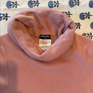 CHANEL Dusty Rose Ribbed Cowl Neck Sweater
